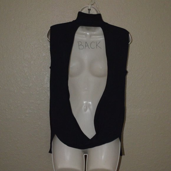 NWOT $540 Sz 2 Dion Lee Black Sleeveless Mock Turtleneck Open Back Top - Picture 5 of 8